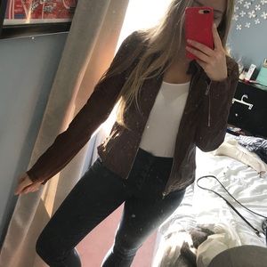 Express brown leather zip jacket